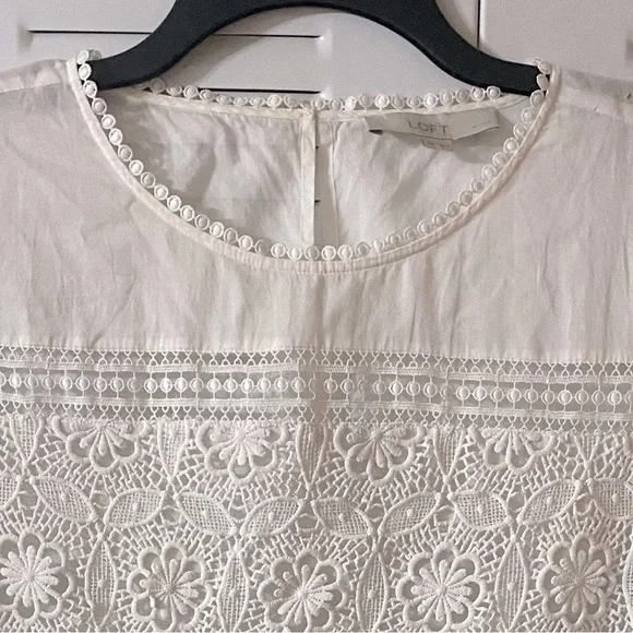 LOFT Top, Crochet, Lace, Cotton, Neutral, Sz M, Petite, MP, Feminine, Romantic - Picture 6 of 9